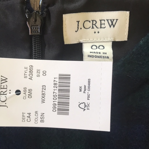 J. Crew Green Plaid Wool Dress Women's Size 00 New. - Picture 5 of 10